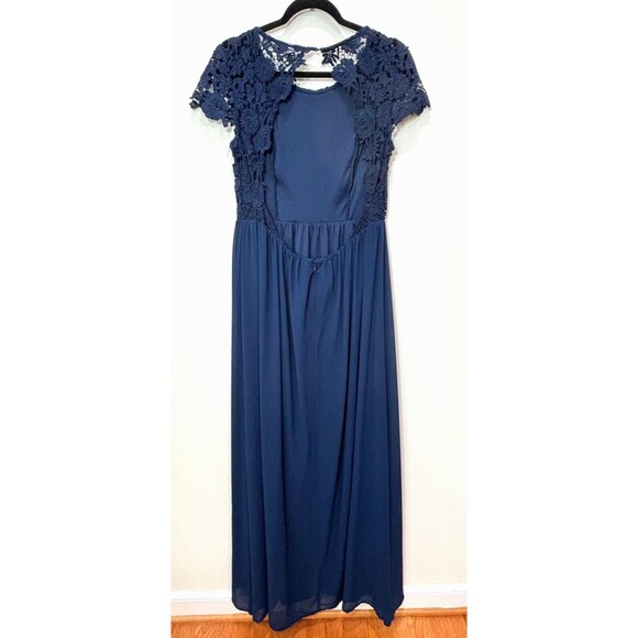 Lulus Navy Blue Crochet Lace Maxi Dress L Open Back Sexy Bridesmaid Wedding - Picture 7 of 15
